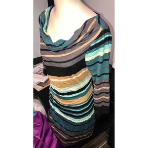 NWT ANN TAYLOR LOFT 3/4 SLV STRIPED FITTED DRESS-S